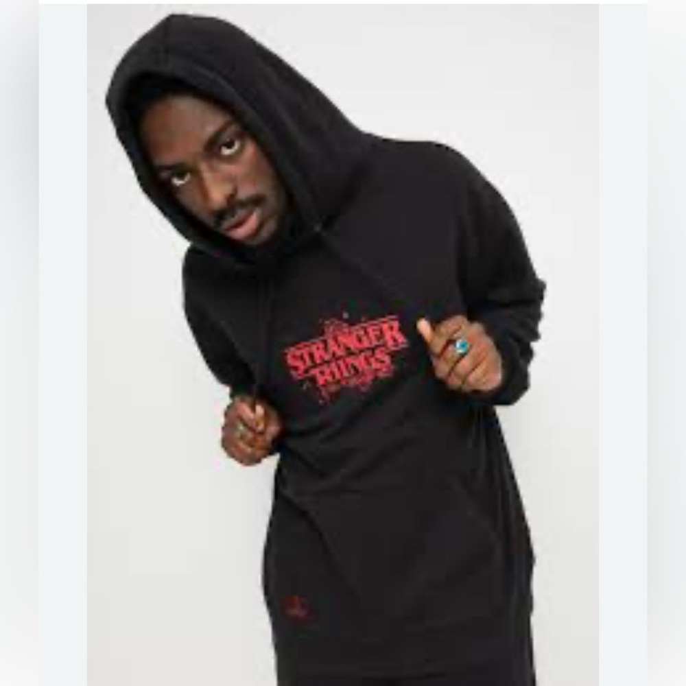 QUICKSILVER Stranger Things Hoodie Medium Mens Black Red Upside Down Fleece
